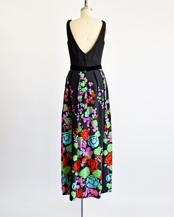 60s Floral Maxi Dress, Vintage 1960s Black Flower… - image 3