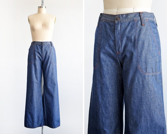 70s Bell Bottom Jeans Vintage 1970s Jeans Dark Blue Wash | Etsy