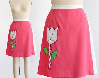 Jupe-short florale rose des années 70, jupe vintage des années 70 avec short, moyenne grande