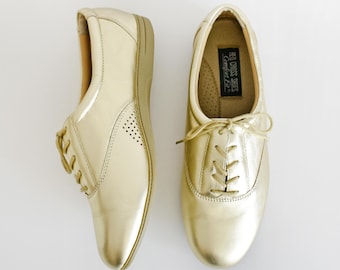 Zapatillas deportivas vintage color oro metalizado, estilo años 80, talla 10W