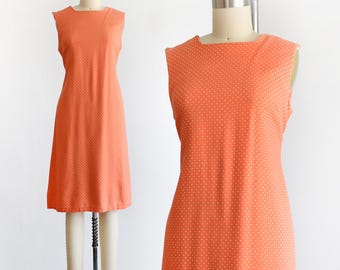 60s Peach Polka Dot Dress w/ Back Bow, xs/small