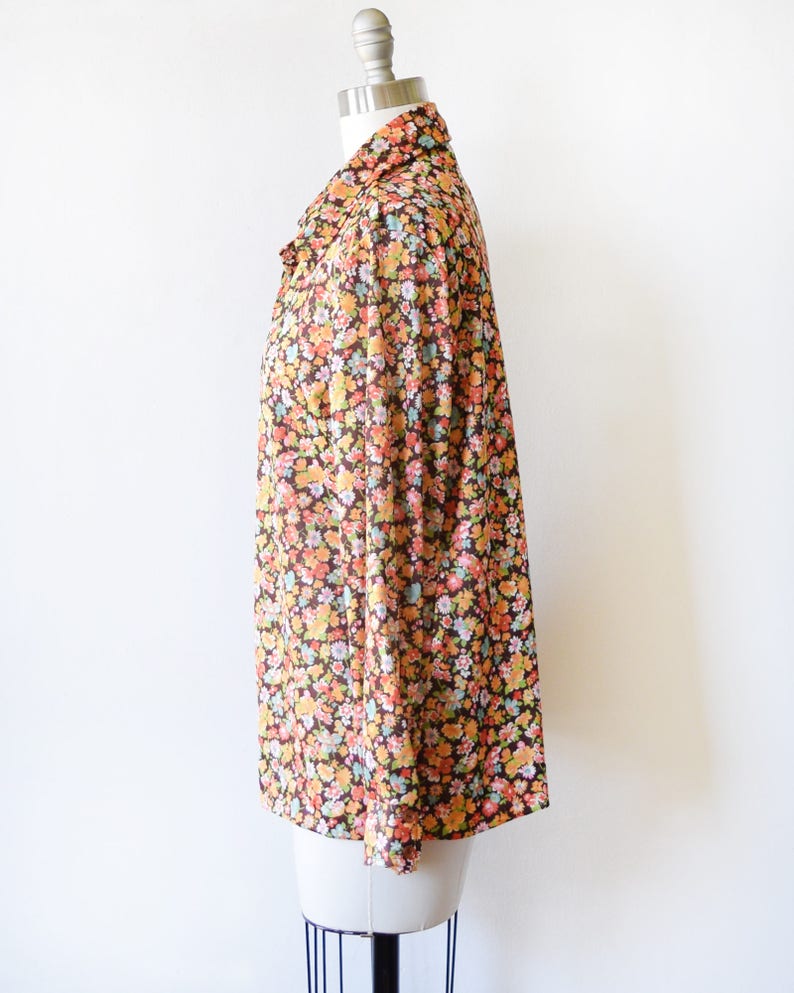 vintage 70s disco shirt 1970s autumn flower print button up shirt 1970s floral blouse medium m