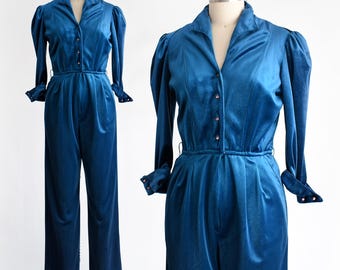 Mono azul de terciopelo de los años 80, talla mediana