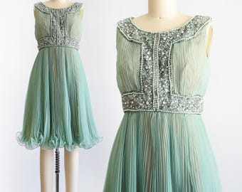 Vintage 1960s Jack Bryan Chiffon Beaded Sequin Dress, xs