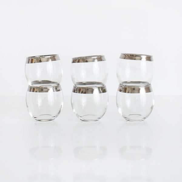 Silver Roly Poly Shot Glasses, Mad Men Style Shot Glasses, Vintage 60s Barware, Small 4oz Glasses
