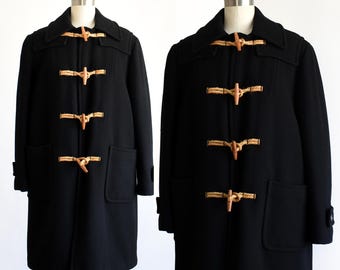 Duffle-coat en laine noire avec capuche vintage des années 1960, petit moyen