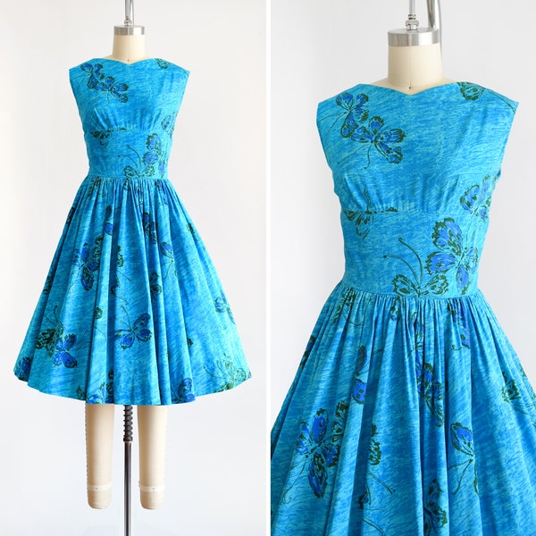 1950s Feathers Print Dress by Anne Fogarty | XS/S