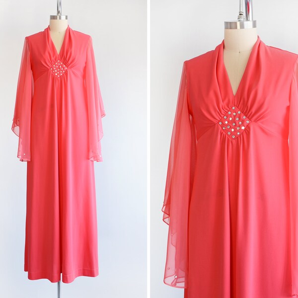 Chiffon Dress with Rhinestone-Adorned V-Neck Coral Plus Size main image 1