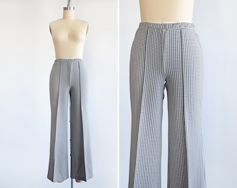 1970s Houndstooth Wide Leg Pants, Vintage 70s Flares, xs/small