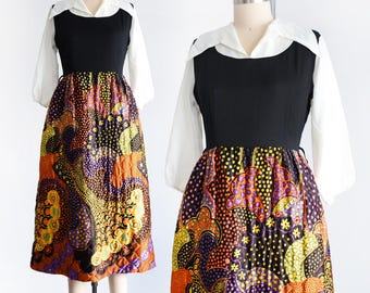 Vintage 1970s Psychedelic Quilted Maxi Maxi Kleid, Medium