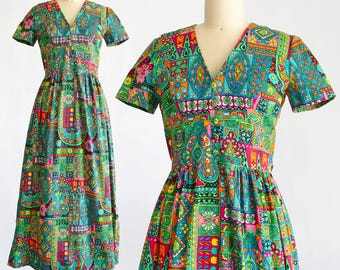 60s Floral Psychedelic Maxi Dress, xs/small