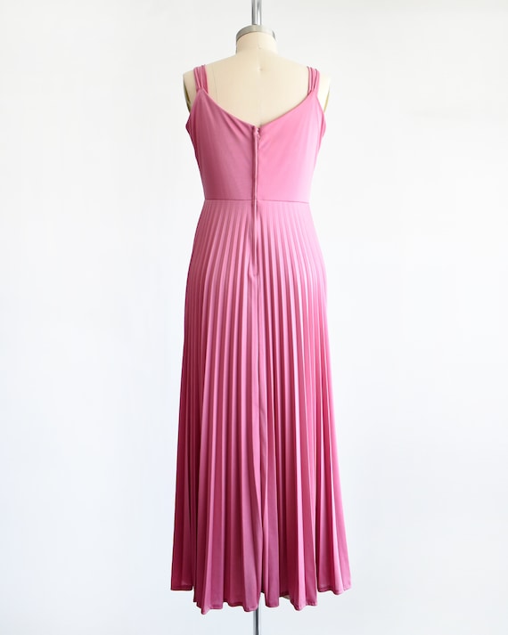 70s Dusty Pink Disco Maxi Dress, Vintage 1970s Gr… - image 4