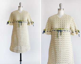 Vintage 70s Crochet Mini Dress, xs