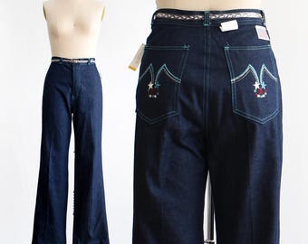 1970er Jahre Dark Wash Jeans mit weitem Bein, medium