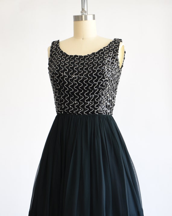 60s Black & Silver Sequin Cocktail Dress, Vintage… - image 6