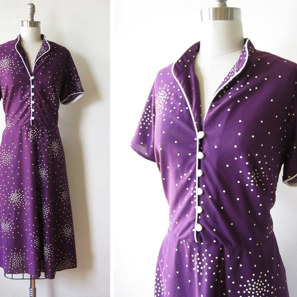sale / rockabilly dress purple white polka dot