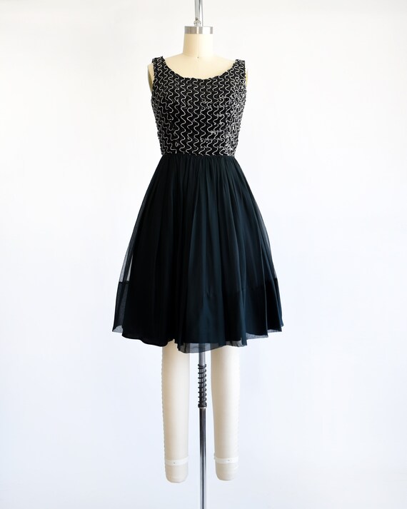 60s Black & Silver Sequin Cocktail Dress, Vintage… - image 2