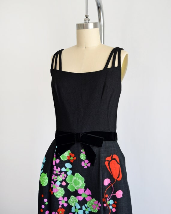60s Floral Maxi Dress, Vintage 1960s Black Flower… - image 5