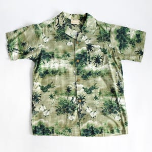 1950s Royal Hawaiian Shirt, Vintage 60s Green Tropical Tiki Shirt, medium large to xl