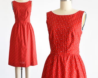 Vintage 1970s Red Floral Lanz Dress, xs/small