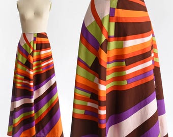 Vintage 1974 Marimekko Colorful Striped Maxi Skirt, small/small medium