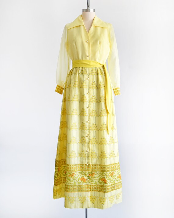 70s Alfred Shaheen Maxi Dress, Vintage 1970s Yell… - image 2