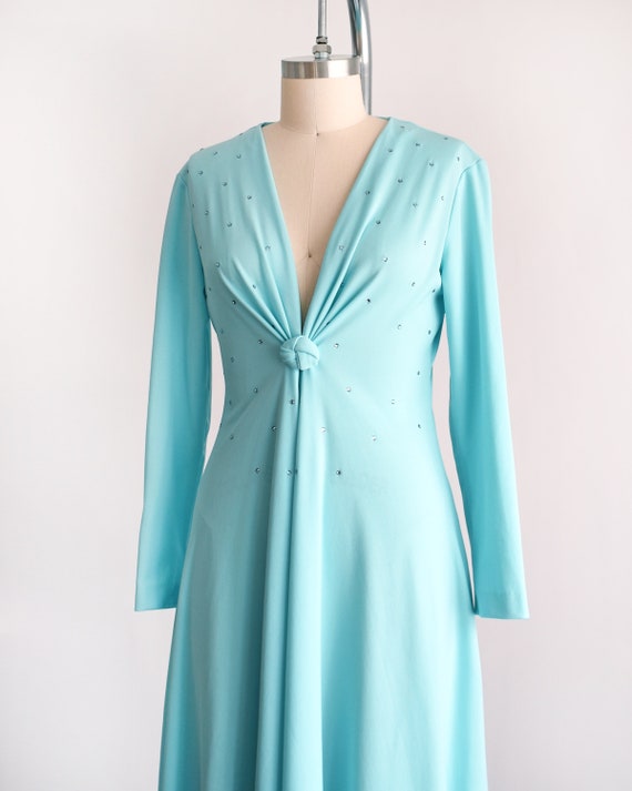 70s Blue Rhinestone Maxi Dress, Vintage 1970s Plu… - image 4