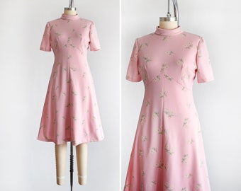 60s Pink & White Floral Mod Dress, Vintage 1960s Flower Print Scooter Dres, medium