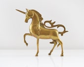 brass unicorn, vintage large unicorn figurine, magical mythical brass animal