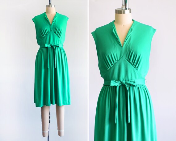 70's Green and White Floral Faux Wrap Dress by for andrade main image 1