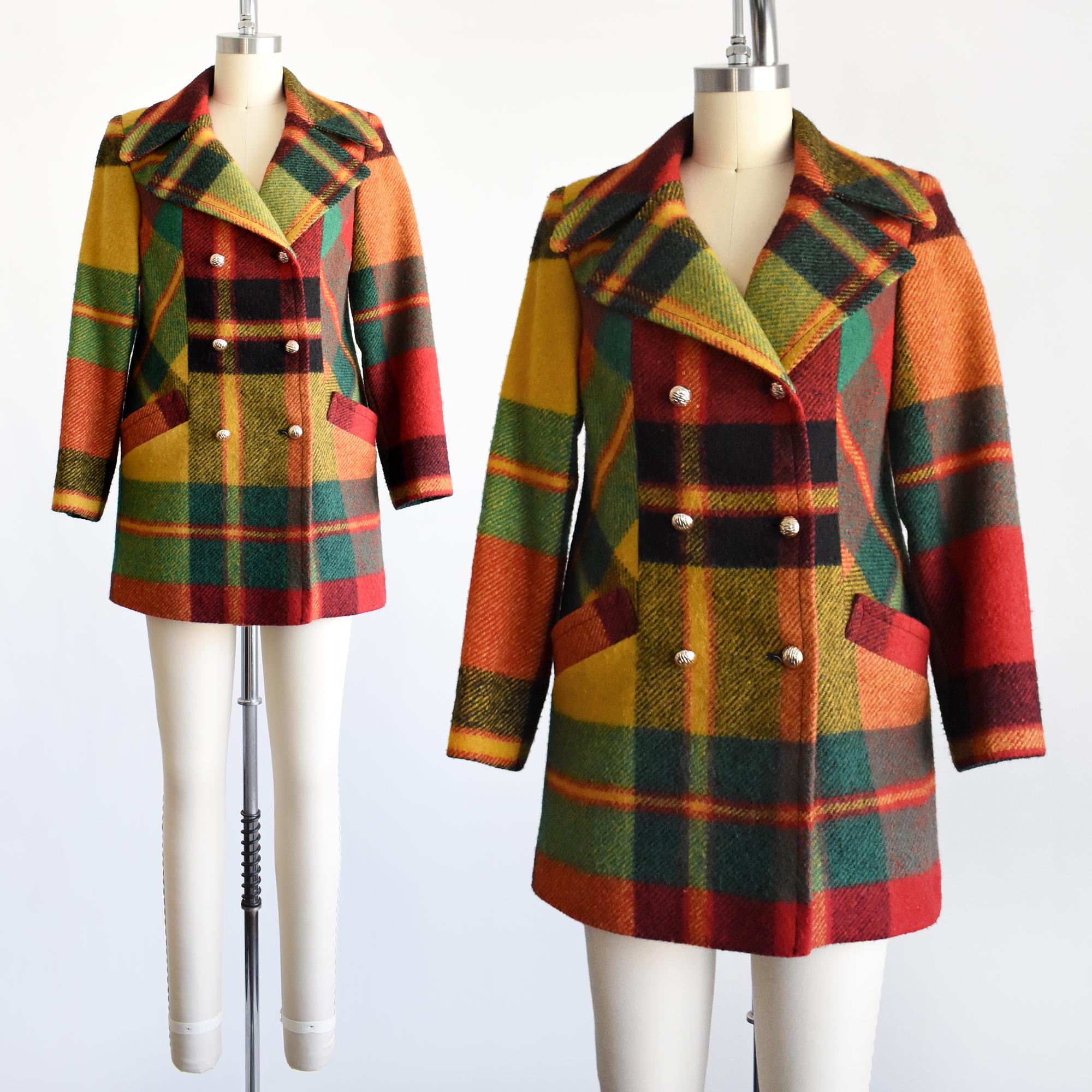 1970年代ヴィンテージ レインボーチェック柄ウールコート、XS - Etsy 日本