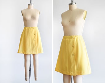 Vintage 70s Yellow Skort, 1970s Skirt w/ Shorts, medium to large