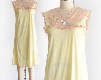Camisón babydoll amarillo de encaje de los años 60, camisón vintage de los años 60, talla mediana