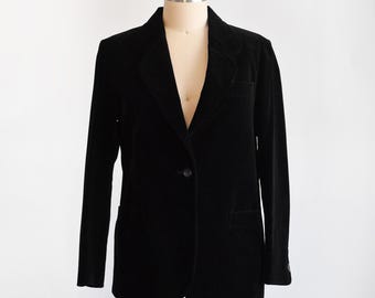 70s Black Velvet Blazer, medium