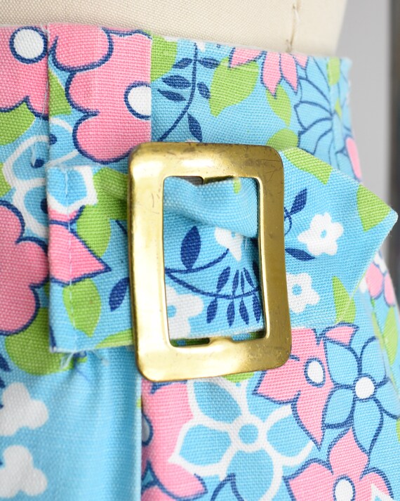 Blue & Pink Floral Skirt Shorts, Vintage 70s Shor… - image 8