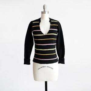 Vintage 70s Black Rainbow Striped Sweater, xs/small