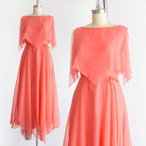 coral silk chiffon dress Vintage Hollywood coral silk chiffon dress 30s or 40s
