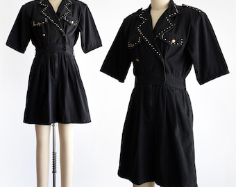 Vintage 1980s Black Rhinestone Studded Romper, small/small medium
