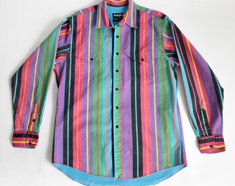 Vintage 90s Wrangler Brushpopper Striped Shirt, large to 2x