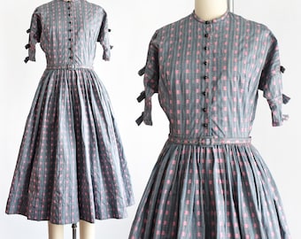 Vintage 1950s Gray & Pink Floral Jonathan Logan Dress, small
