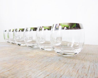 Silver Roly Poly Glasses, Mid Century Modern Cocktail Glasses, Dorothy Thorpe Vintage 60s Barware, 6oz/8oz