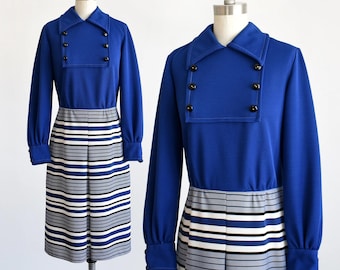 Robe bleue mod rayée années 60, petite