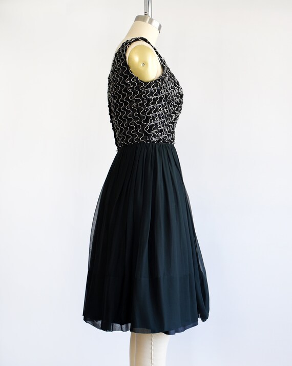 60s Black & Silver Sequin Cocktail Dress, Vintage… - image 4