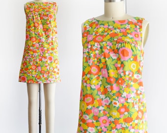 Minivestido vintage estilo Flower Power de los años 60, talla XS