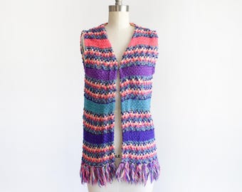 1960s/1970s Vintage Wolle Fransen Weste, xs/small
