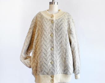 70er Jahre isländischer Woll-Strickmantel, l/xl