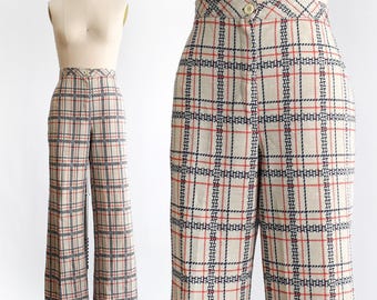 70s Plaid Wide Leg Flared Trousers, medium large/large