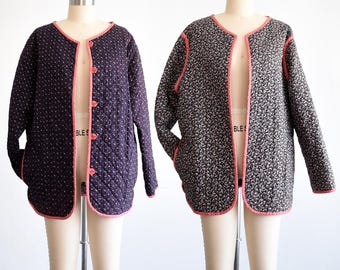Floral Quilted Jacket, Vintage 1970s Reversible Jacket, large/xl