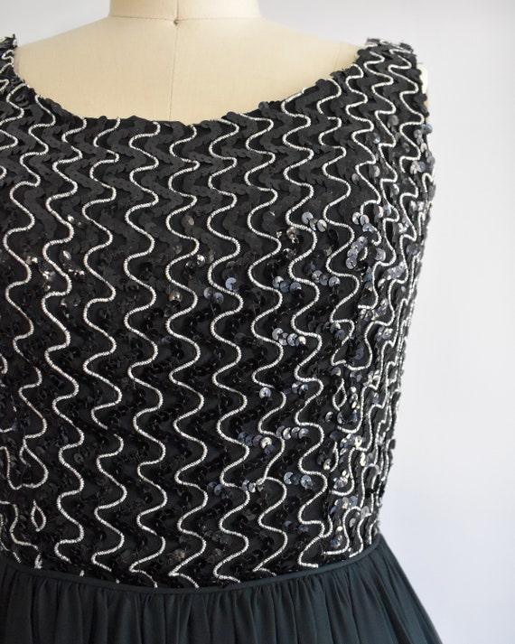 60s Black & Silver Sequin Cocktail Dress, Vintage… - image 7