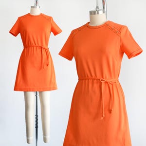 60s Orange Mod Mini Vintage Dress, medium large